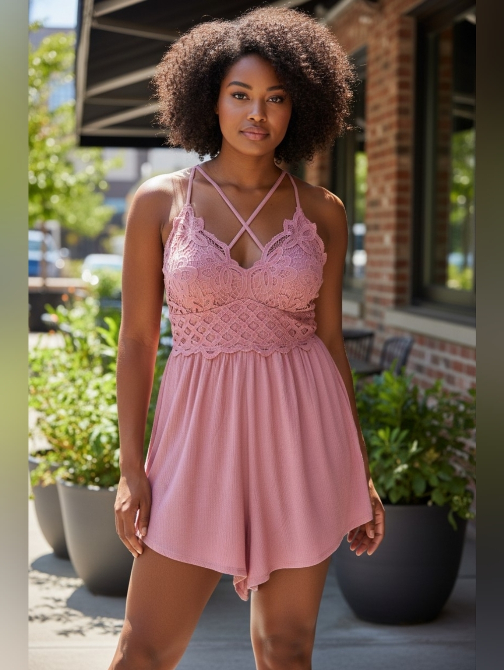 Justify Dusty Rose Lace-Trim Romper Size 2x-Fits Like XL